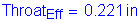 Formula: Throat subscript Eff = 0 point 221 inches