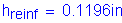 Formula: h subscript reinf = 0 point 1196 inches