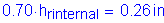 Formula: 0 point 70 times h subscript rinternal = 0 point 26 inches