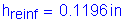 Formula: h subscript reinf = 0 point 1196 inches