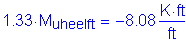 Formula: 1 point 33 times M subscript uheeIft = minus 8 point 08 Kips foot per foot