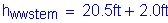 Formula: h subscript wwstem = 20 point 5 feet + 2 point 0 feet