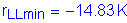 Formula: r subscript LLmin = minus 14 point 83 K