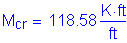 Formula: M subscript cr = 118 point 58 Kips foot per foot