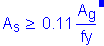 Formula: A subscript s greater than or equal to 0 point 11 numerator (A subscript g) divided by denominator (fy) . Equation not used