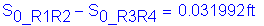 Formula: S subscript 0_R1R2 minus S subscript 0_R3R4 = 0 point 031992 feet