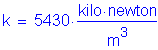 Formula: k = 5430 times numerator (kiIo times neWton) divided by denominator (m cubed )