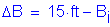 Formula: Delta B = 15 feet minus B subscript i