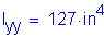 Formula: I subscript yy = 127 inches superscript 4