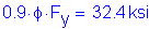 Formula: 0 point 9 times phi times F subscript y = 32 point 4 ksi