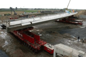 A view of a post tensioned box span during transportation.