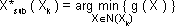 Function X star sub sub on X sub k is equal to the arg of the minimum of function g on X, with X within function N on X sub k