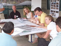 Photo of the Kirkland Context Sensitive Solutions committee reviewing preference sheets for wall finishes.