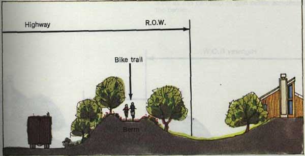 drawing of a bike path by a highway