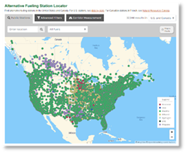 Screenshot of map showing AFDC station locator results.