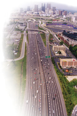 Photo: overhead view of a multilane highway