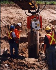 Instead of pile driving (an extremely noisy activity), alternative construction methods can be utilized. An auger is used to drill a hole for a cast-in-place pile.