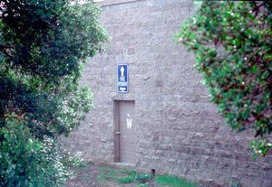 Photo of a noise barrier with a fire access door