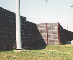 Photo from the back of a noise barrier illustrating considerations for the view from adjacent land uses