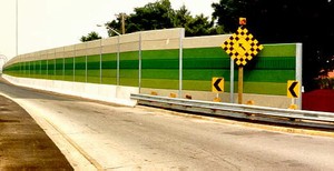 Photo of a composite noise barrier with coating