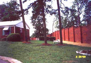 Photo from the back of a noise barrier illustrating the importance of color when seen from adjacent land uses