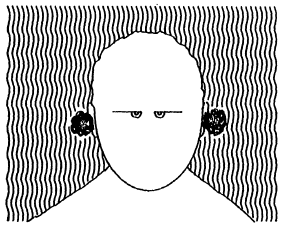 Cartoon drawing of a main wearing ear phones