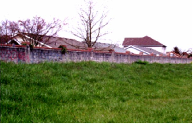 A single family home's windows are blocked by an intervening berm and wall combination while a two-story house's windows are not blocked.