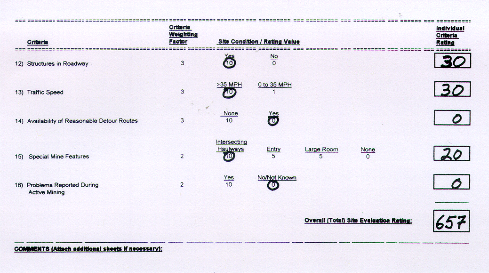Example of a Completed Detailed High Rating Site Evaluation Form page 1 of 2