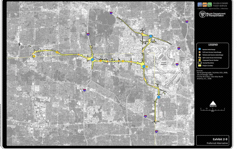 This graphic is an aerial image covering the study area. It highlights roads and intersections where improvements are proposed.