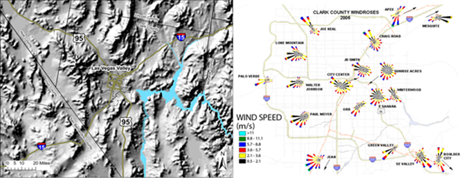 Las Vegas Topographic and Meteorological Conditions - Description: The general trend shows winds in the south and west direction.
