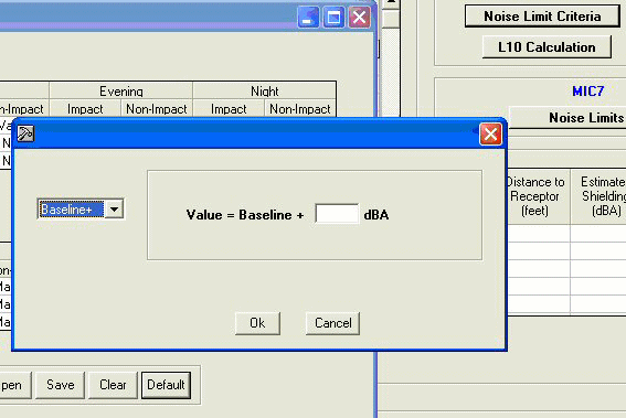 Figure 15. Noise Limit Criteria "Baseline +" dialogue box