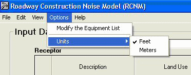 Figure 7. Units modification pull-down menu