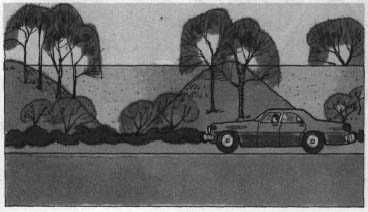 drawing of a car by a wall