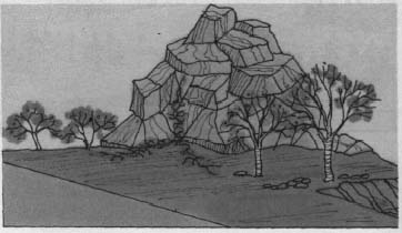 drawing of a m ountain and trees