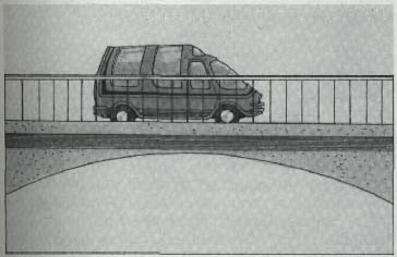 side view of a drawing of a van on a bridge