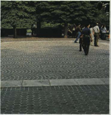 The textural detail of this paving is suitable for viewing at the pedestrian scale.