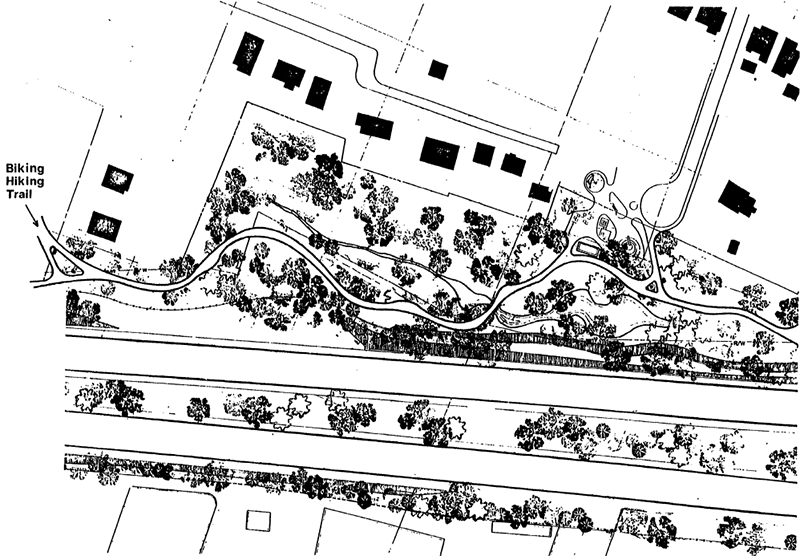 Drawing showing a biking/hiking trail adjacent to a highway.