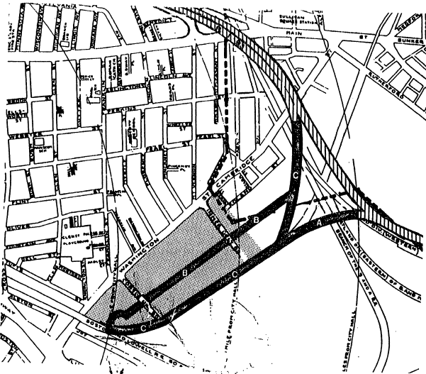Map of Somerville along Washington Street