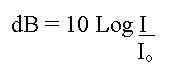 formula as described in following text. dB equalt 10 Log I over Io
