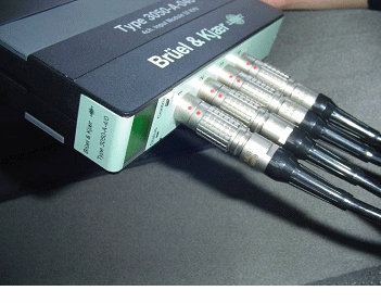 This figure contains 3 photographs on the OBSI noise measure system.  The first illustrates the wheel mounting system and dual microphones. The second is the recording device and the third shows an individual with a laptop in which the data it be saved to. 