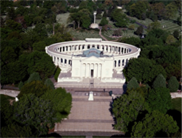 Title: The Tomb of the Unknown Soldier - Description: A bird's eye view of a white, circular structure near The Tomb of the Unknown Soldier.