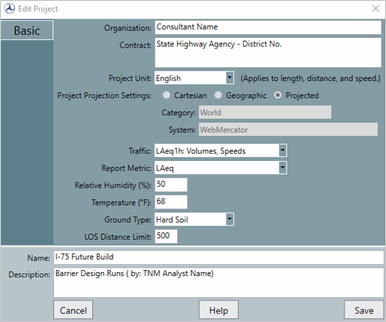 Title: Project Setting - Description: TNM 3.0 Project Setting Screenshot, showing Edit Project screen.