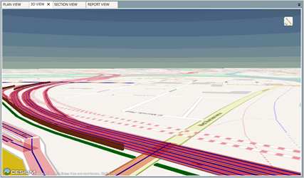 Title: 3D View - Description: Screenshot of TNM 3.0 showing an example of the 3D view of a roadway.