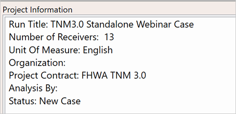 Title: Information - Description: TNM 3.0 Project Information screenshot, showing example project information.