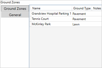 Title: Input - Description: Screenshot of TNM 3.0 showing ground zones input, with name, ground type, and notes fields.