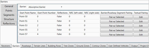 Title: Noise Reflection Coefficient - Description: Screenshot of TNM 3.0 showing parallel barriers noise reflection coefficient.