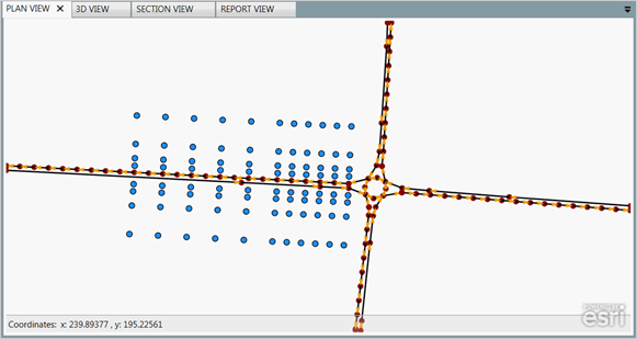 Title: Roundabout Modeling - Description: Screenshot of TNM 3.0 showing the plan view of modeling a roundabout.