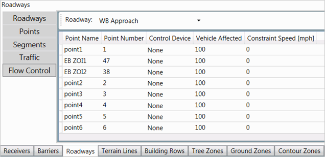 Title: Approach Leg Flow Control - Description: Screenshot of TNM 3.0 showing the flow control for an approach leg, with inputs for control device type, vehicles affected, and constraint speed.