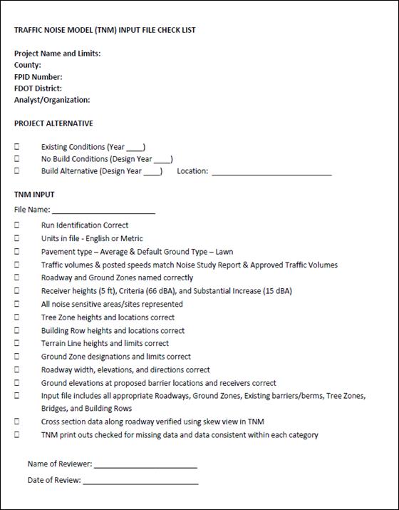  FDOT Checklist. Text version follows for screen readers only.