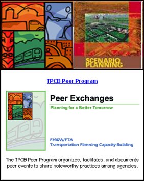 Image of the report cover: TPCB Peer Program: Peer Excahanges. Planning for a Better Tomorrow. THWA/FTA Transportation Planning Capacity Buildings. The TPCB Peer Program organizes, facilitates, and documents peer events to sh are noteworthy practices amonth agencies.